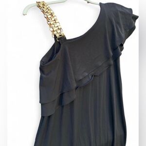 Spense Black One-Shoulder Dress with Gold Accent